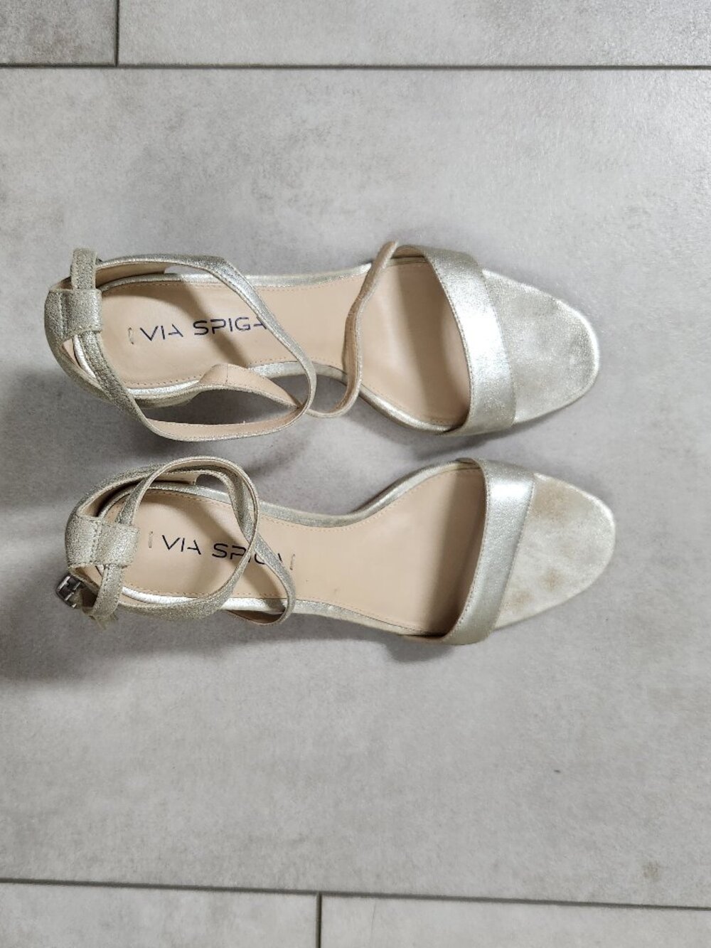 Via Spiga leather platinum heels 7.5